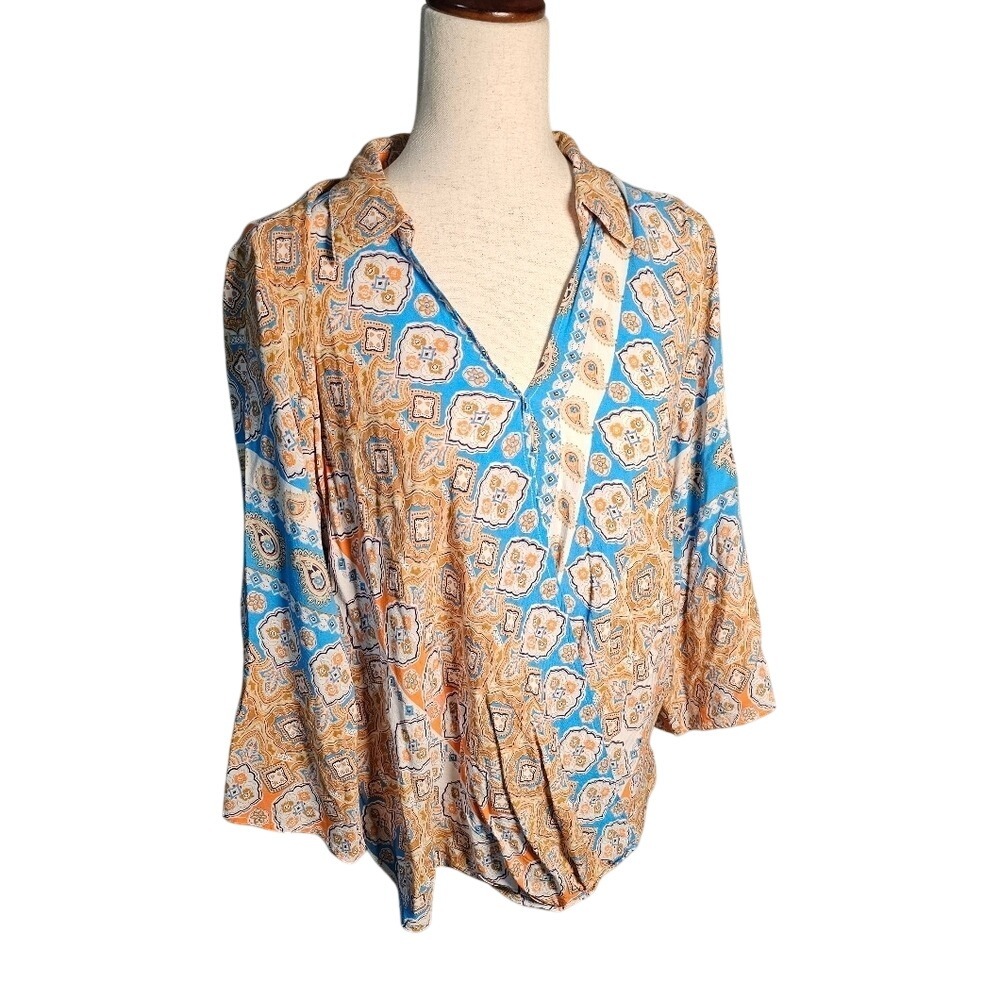 Cato Paisley Rayon Patterned Women's Colorful Blouse Top Size 14 16